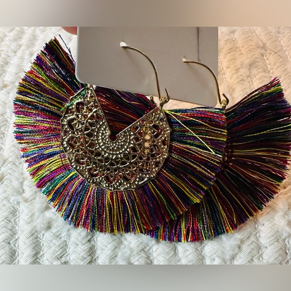 Multicolor Fringe Hoop Earrings - Picture 3 of 7